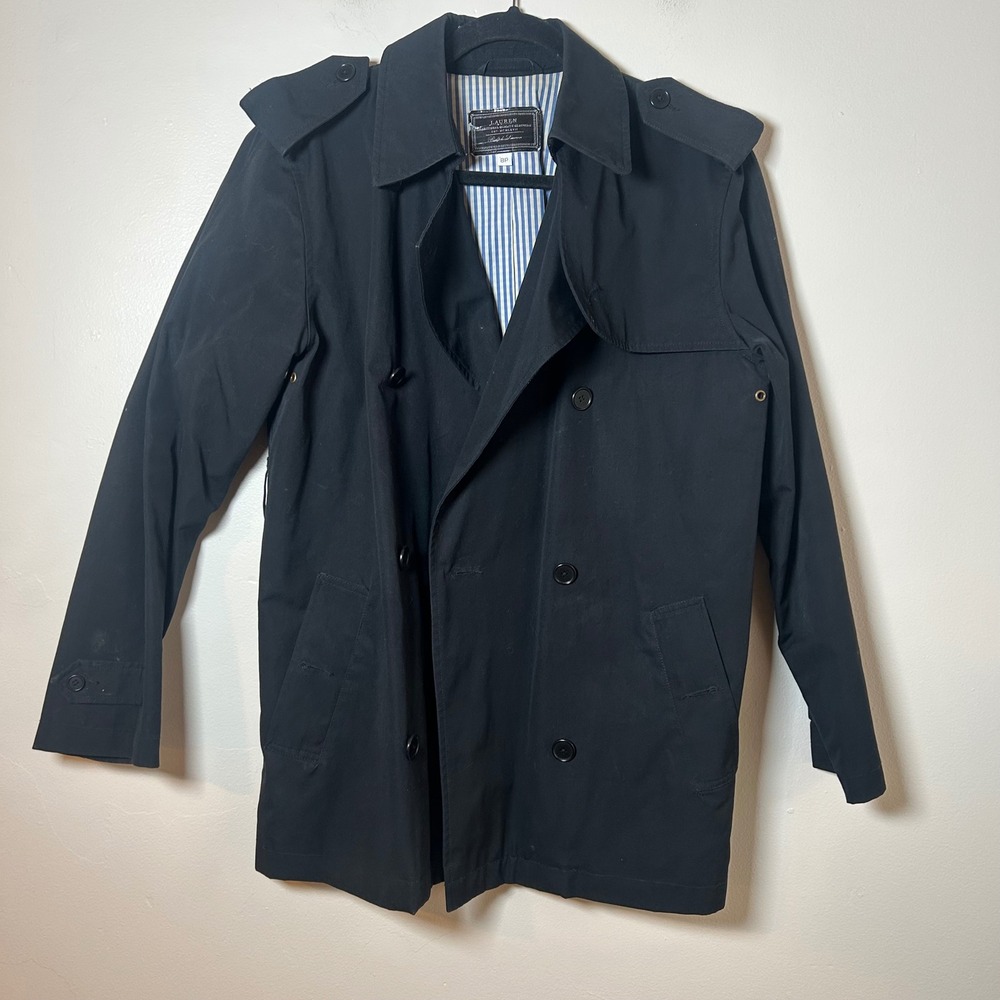 Lauren Ralph Lauren Black Double Breasted‎ Trench Coat Classic Style Women